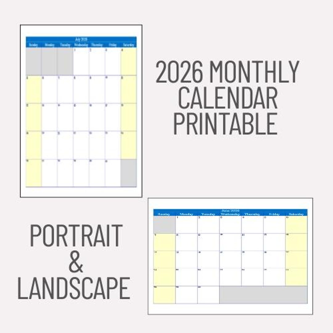 Printable Calendar 2026 PDF | Printable A4 Monthly Calendar | Instant