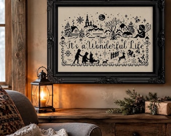 Patrón de punto de cruz "¡Qué bello es vivir!": Decoración navideña de un pueblo nevado (PDF)