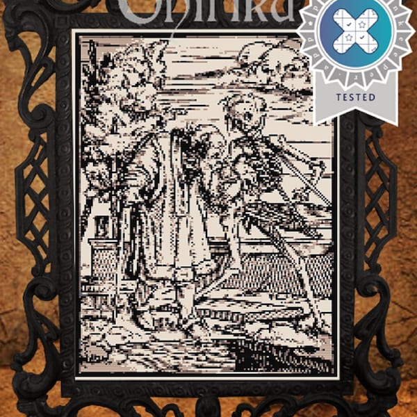 Death and the Old Man - Medieval Cross Stitch - Old Pattern - Hans Holbein - Pattern Keeper - PDF Instant Download - Petit Point - Tapestry