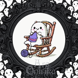 Knitting Ghost - Cross Stitch Pattern - Halloween Pattern - Pattern Keeper compatible - Petit point - Tapestry - PDF Instant download