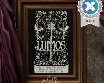 Lumos Cross Stitch Pattern – Magic Blackwork Sampler – Wizard Spell Embroidery PDF – Instant Download – Pattern Keeper Compatible