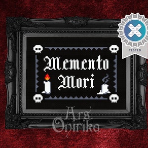 Memento Mori Cross Stitch Pattern – Gothic Embroidery – Skull Candle Quote – Witchy Medieval Chart – Macabre cross stitch chart