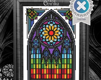 Stained Glass Cross Stitch Pattern – Gothic Window Embroidery – Easy Colorful PDF Sampler – Digital Download – Pattern Keeper Compatible