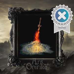 Souls Bonfire Cross Stitch Pattern – Gamer Pixel Art – Dark Fantasy Embroidery – Digital PDF – Instant Download – Pattern Keeper compatible