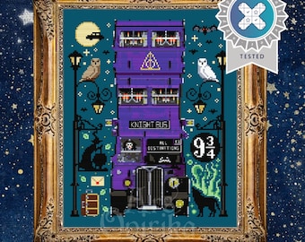 Knight Bus Cross Stitch – Fantasy Night Ride Pattern – Enchanted Gothic Pixel Art – PDF Instant Download – Pattern Keeper Compatible