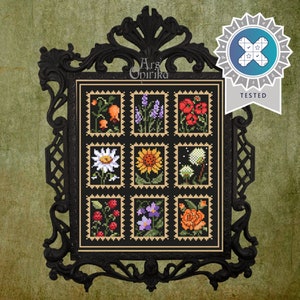 Patrón de punto de cruz de flores silvestres - Gráfico de flores botánicas - Diseño de franqueo vintage - Pattern Keeper - Descarga instantánea en PDF