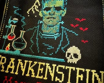Patrón de punto de cruz de Frankenstein (PDF) – Patrón literario de Mary Shelley - Gráfico de una página