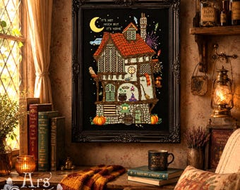 Patrón de punto de cruz de acogedora casita de fantasía – Casa de mago caprichosa (PDF)