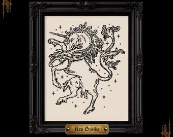 Medieval Unicorn Pattern - Cross Stitch Chart - Fantasy Embroidery - One Page Chart