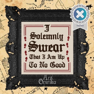 Magische Landkarte Kreuzstich Muster – Dark Academia PDF – Mischief Phrase Sampler – Zauberschule Stil – Sofort-Download