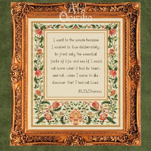 Wzór krzyżykowy Thoreau Quote - kwiatowy haft vintage - literacki wzór PDF - Pattern Keeper - inspirujący sampler
