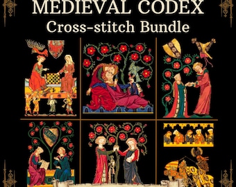 Codex Manesse Cross Stitch Bundle Set of 6 Medieval Illuminated Manuscript Patterns Historical Art PDF Digital Download Printable Charts