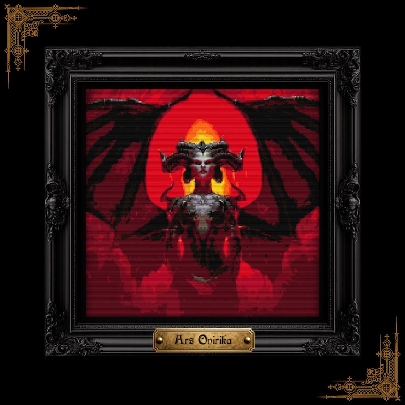 Lilith Gamer Cross Stitch Pattern (PDF) - Diablo Videogame - One Page Chart image 1