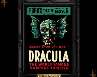 Patrón de punto de cruz del póster de Drácula (PDF) - Horror vintage - Gráfico de una página