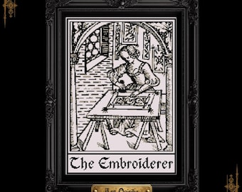 The Embroiderer - Medieval Cross Stitch Pattern (PDF) - Vintage One Page Chart