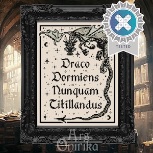 Draco Dormiens Nunquam Titillandus - Wizard Quote Cross Stitch Pattern - Magic School Embroidery - Pattern Keeper PDF Download
