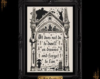 Magic Mirror Cross Stitch Pattern – Dark Academia Wizard Embroidery (PDF) - One Page Chart