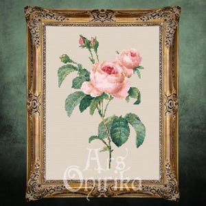 Patrón de punto de cruz de rosa vintage - Gráfico floral botánico - Compatible con Pattern Keeper - Descarga instantánea en PDF - Petit Point - Bordado