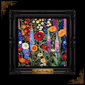 Schema punto croce "Giardino di Klimt" (PDF) – Disegno floreale colorato - Grafico di una pagina