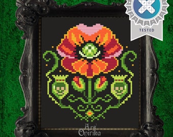 Poppy and Skulls Cross Stitch Pattern – Gothic Floral Design – Witchcraft Embroidery – Pattern Keeper – PDF Digital Download