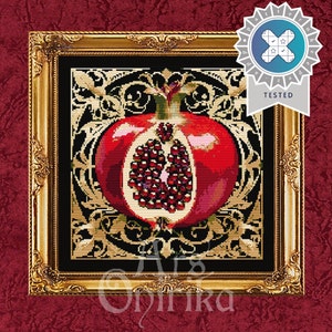 Pomegranate Cross Stitch Pattern – Gothic Fruit Embroidery – Arts & Crafts Style PDF – Art Nouveau Tapestry – Pattern Keeper Download
