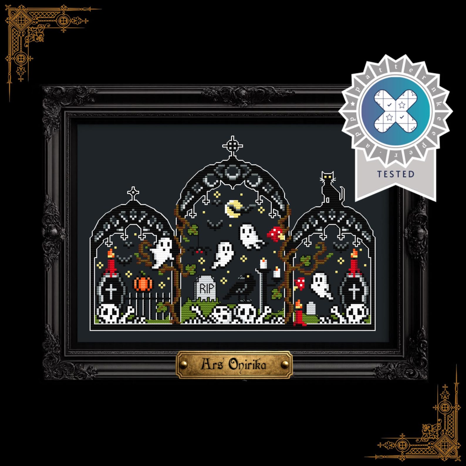 Crypt Patterned Halloween Crypt Cross Stitch Pattern (PDF) – Spooky, Gothic One Page ...