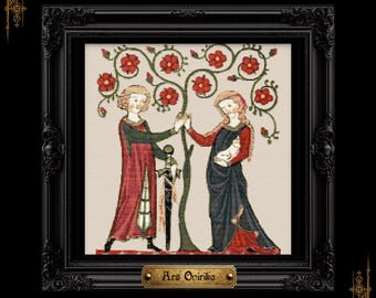 Medieval Cross Stitch Pattern – Illuminated Manuscript Codex Manese (PDF) - One Page Chart