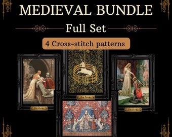 Patrón de punto de cruz COLECCIÓN DE TAPICES MEDIEVAL - Paquete de 4 (PDF) - Gráficos de una página