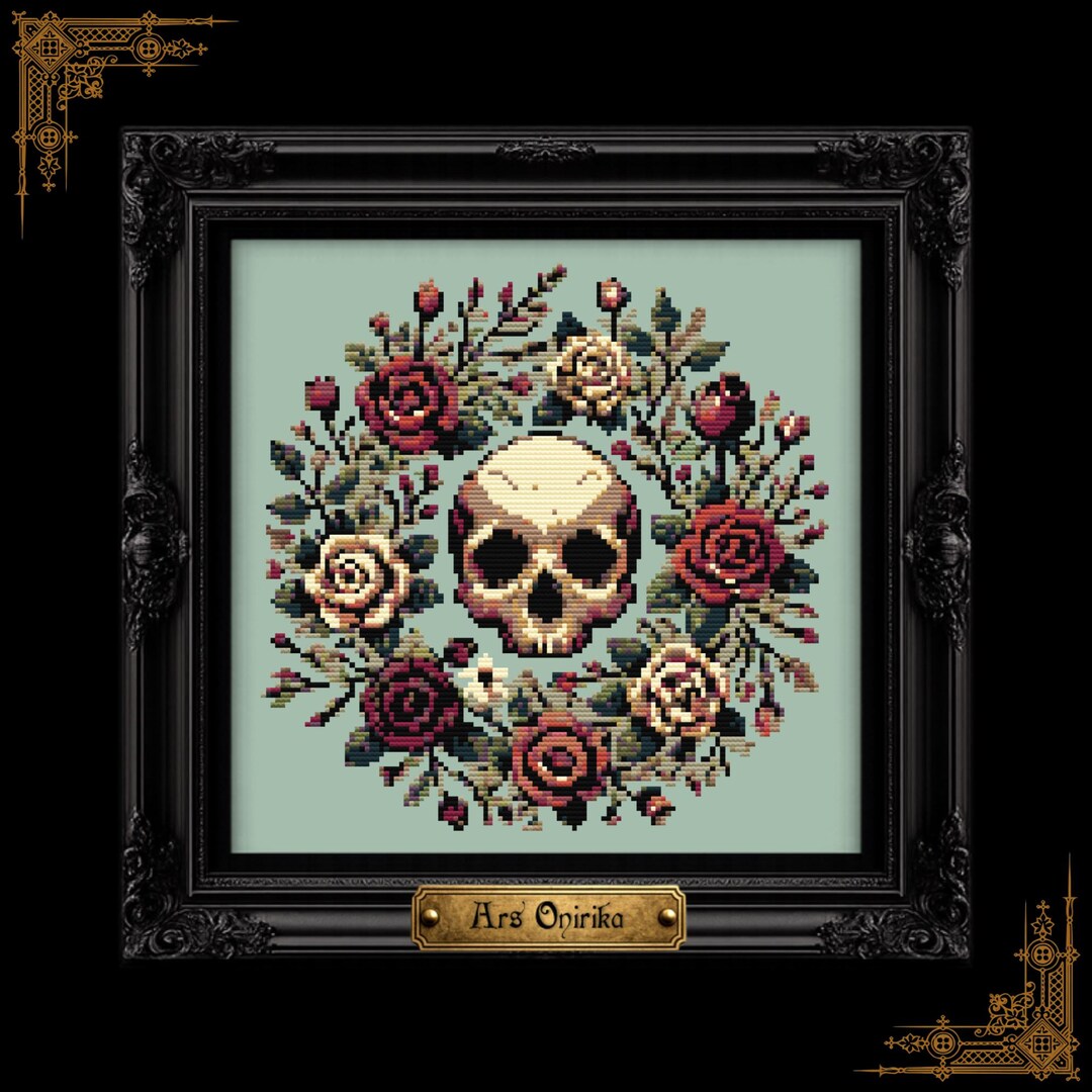 Roses and Skull Cross Stitch Pattern – Gothic Embroidery (PDF) - One ...