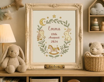 Personalized Birth Sampler - Cross Stitch Pattern (PDF) - Moonlight Nursery - One Page Chart