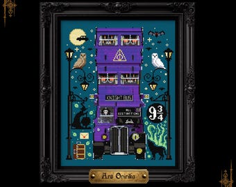 Knight Bus Cross Stitch Pattern – Fantasy Night Ride (PDF) - One Page Chart