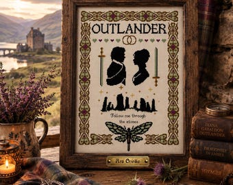 Patrón de punto de cruz de Outlander - Romance celta escocés (PDF) - Gráfico de una página