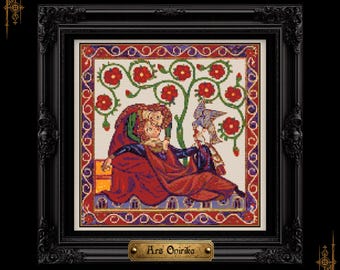 Medieval Codex Cross Stitch Pattern – Illuminated Manuscript (PDF) - One Page Chart