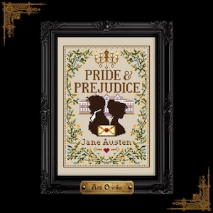 Orgueils et préjugés : motif au point de croix (PDF) - Modèle littéraire Jane Austen - Grille d'une page