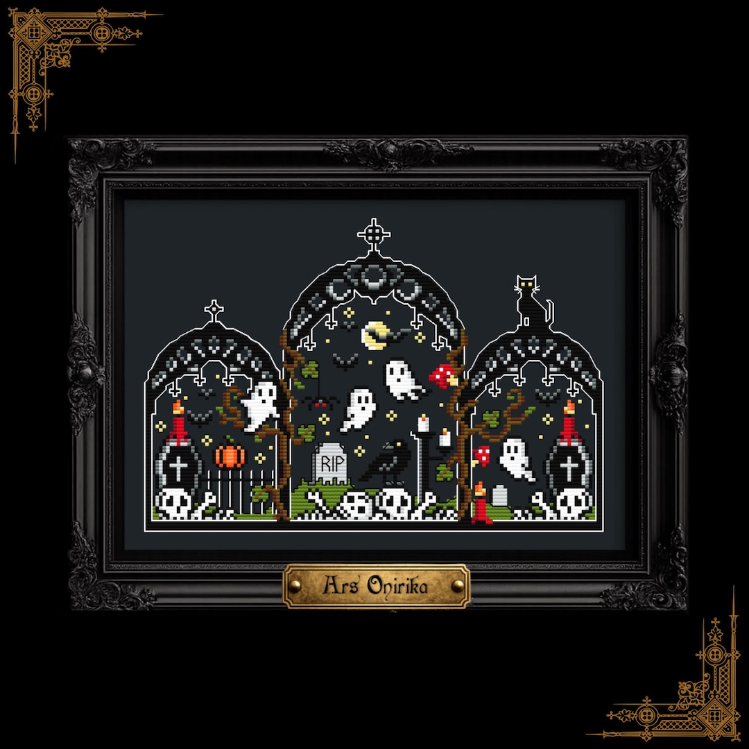 Halloween Crypt Cross Stitch Pattern (PDF) – Spooky, Gothic One Page ...