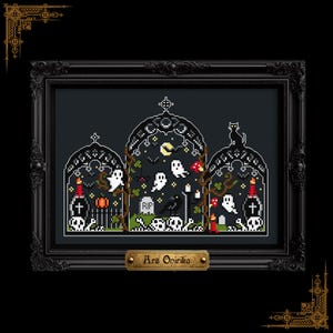 Halloween Crypt Kreuzstichmuster (PDF) - Gruselige, gotische Stickdatei