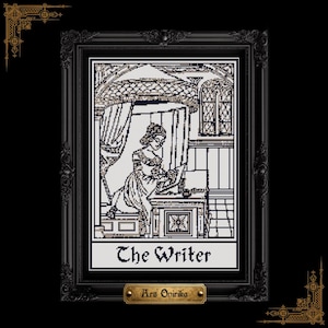 Medieval Writer Cross Stitch Pattern – Vintage One Page Chart (PDF)