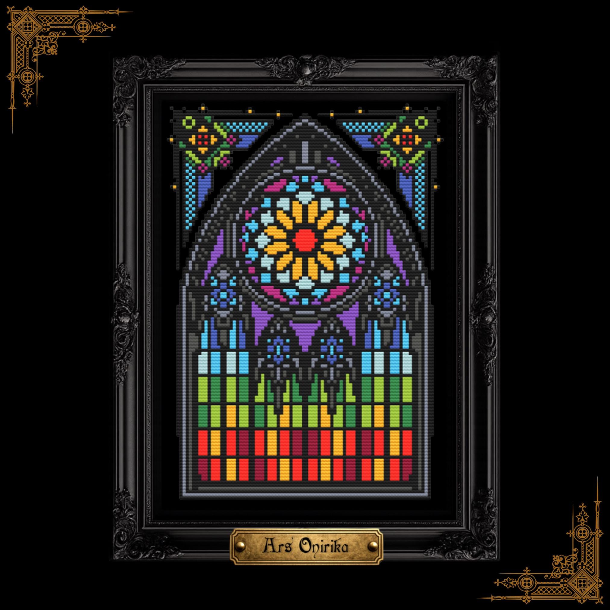 Gothic Stained Glass Cross Stitch Pattern – Colorful Window