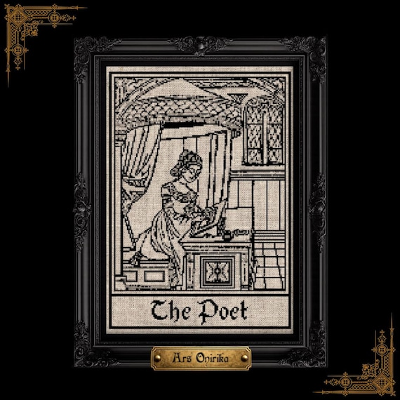 Medieval Poet Cross Stitch Pattern Poetry Lover Gift Literary Wall Art Historical Writing Room Decor PDF Digital Download Printable Chart