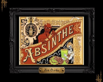 Absinthe Devil Vintage Art Nouveau Cross Stitch Pattern (PDF) - One Page Chart