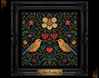 William Morris Strawberry Thief Cross Stitch Pattern – Bird and Floral (PDF) - One Page Chart