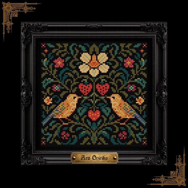 William Morris Strawberry Thief Cross Stitch Pattern – Bird and Floral (PDF) - One Page Chart