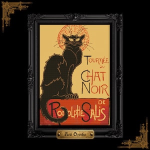 Patrón de punto de cruz de Chat Noir: Gato negro Art Nouveau (PDF) - Gráfico de una página