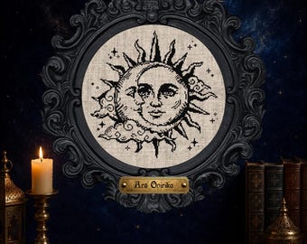 Sun Moon Cross Stitch Pattern Celestial Astrology Decor Lunar Solar Face Mystical Wall Art PDF Digital Download Printable Chart
