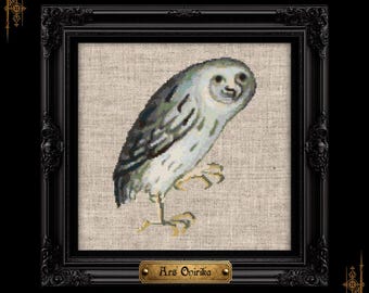 Modèle de point de croix de hibou médiéval étrange (PDF) – Bestiaire illuminé – Grille sur une page