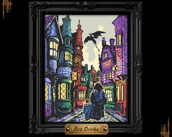 Fantasy Alley Cross Stitch Pattern (PDF) – Magical HP Scene - One Page Chart