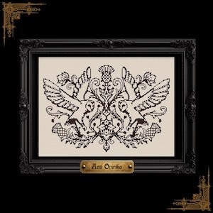 Owls and Thistles Cross Stitch Pattern – Medieval One Page Chart Gothic Embroidery (PDF)