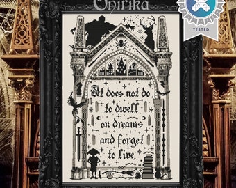 Magic Mirror Cross Stitch Pattern – Dark Academia Blackwork – Wizard Embroidery Sampler – Instant Download PDF – Pattern Keeper Compatible