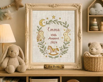Personalized Birth Sampler - Cross Stitch Pattern (PDF) - Moonlight Nursery - One Page Chart