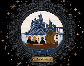 Patrón de punto de cruz literario, castillo de fantasía en PDF, patrón de bordado pixel art, inspirado en una escuela mágica.